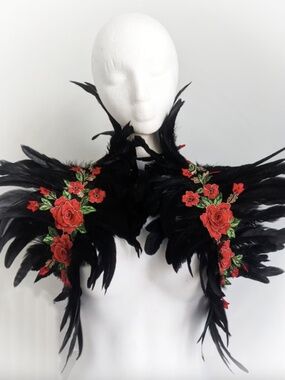 Black feathered Floral shawl